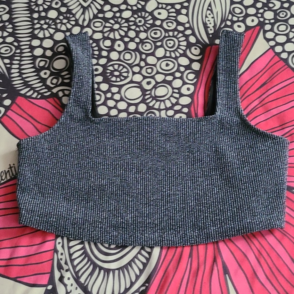 TopShop ribbed stretchy grey gray glitter crop top